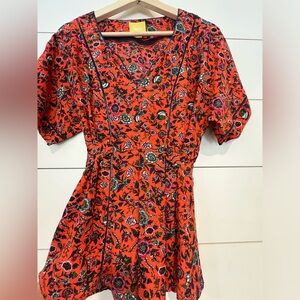 Anthropologie Maeve 100% Silk Kimono Top Blouse Floral Waist Tie